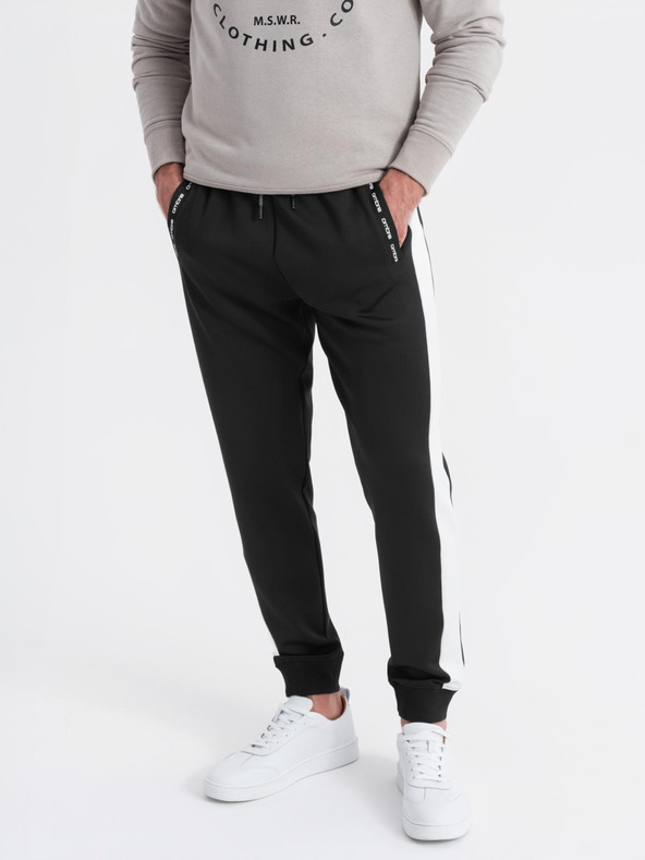Ombre Clothing Pánské tepláky s kontrastním lemováním - černé