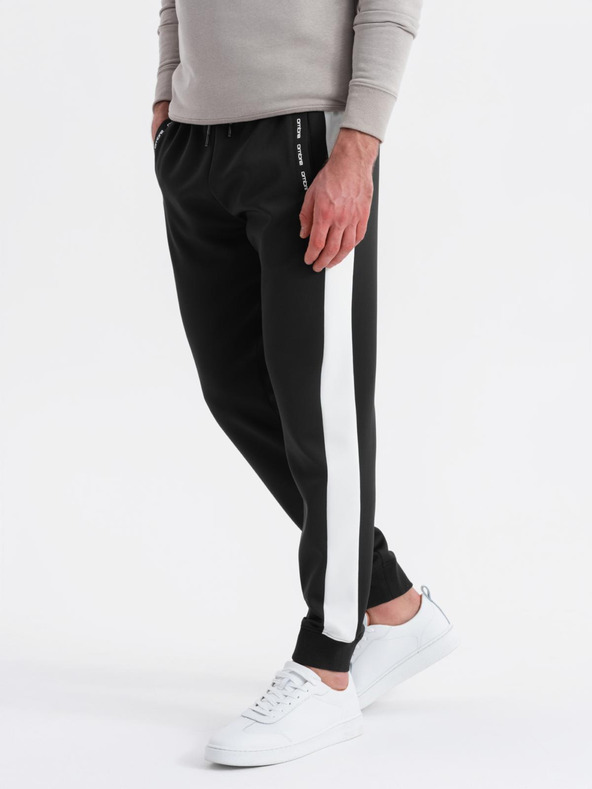 Ombre Clothing Pánské tepláky s kontrastním lemováním - černé