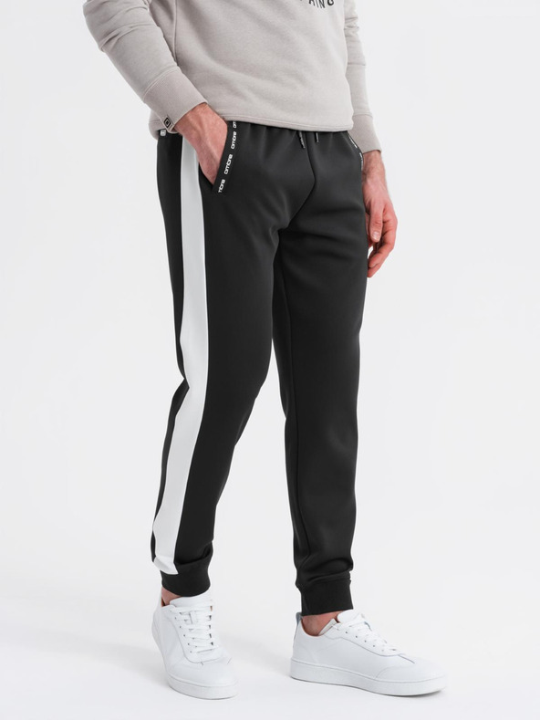 Ombre Clothing Pánské tepláky s kontrastním lemováním - černé