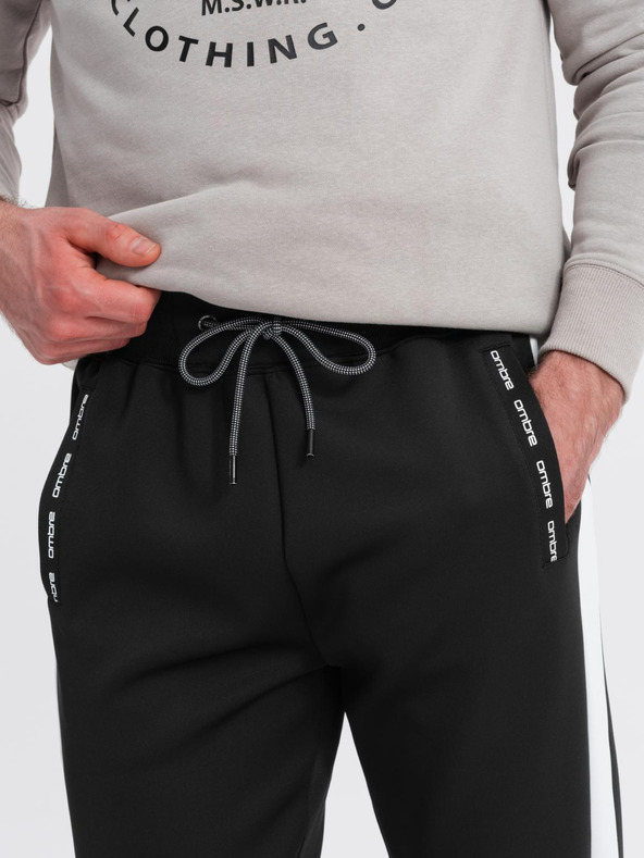 Ombre Clothing Pánské tepláky s kontrastním lemováním - černé