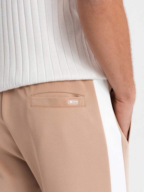 Ombre Clothing Pánské tepláky joggers s kontrastními pruhy - béžové