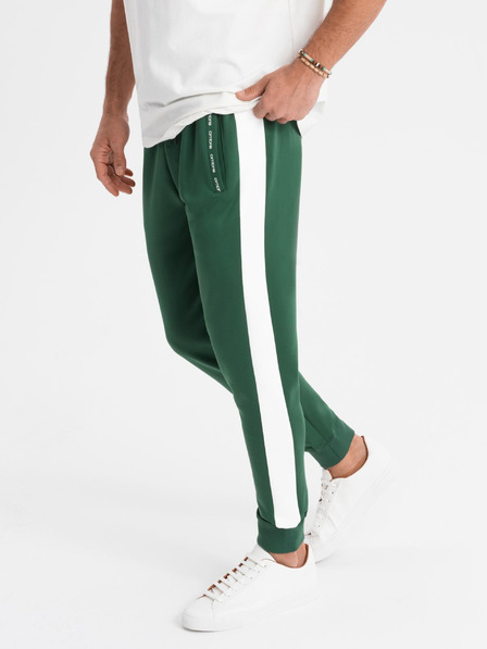 Ombre Clothing Pánské tepláky s kontrastním lemováním - tmavě zelené