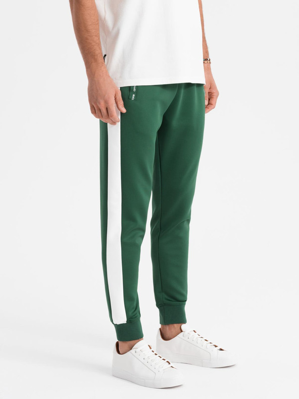 Ombre Clothing Pánské tepláky s kontrastním lemováním - tmavě zelené