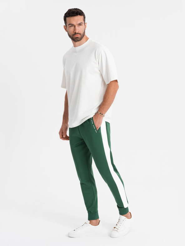 Ombre Clothing Pánské tepláky s kontrastním lemováním - tmavě zelené