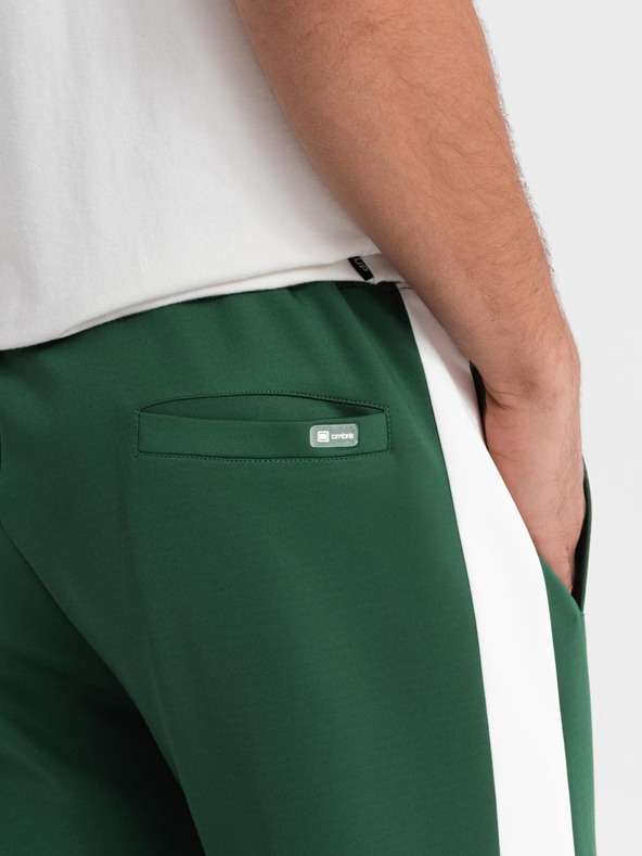 Ombre Clothing Pánské tepláky s kontrastním lemováním - tmavě zelené