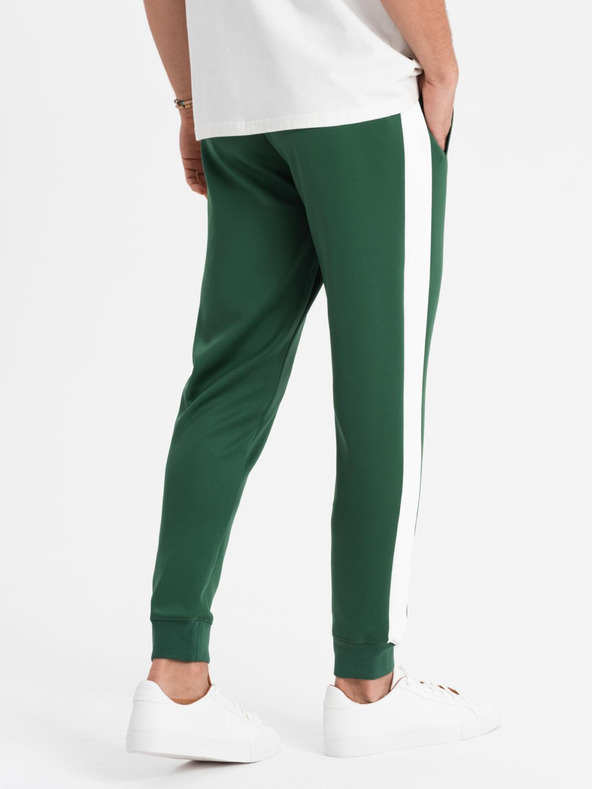 Ombre Clothing Pánské tepláky s kontrastním lemováním - tmavě zelené