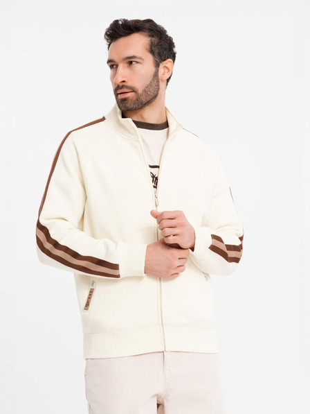 Ombre Clothing Pánská mikina s vysokým límcem a lemováním - krémová