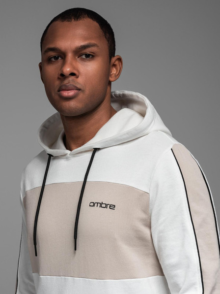 Ombre Clothing Pánská bavlněná mikina s kapucí a kontrastními detaily - bílá
