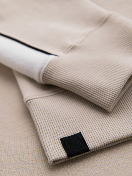 Ombre Clothing Pánská bavlněná mikina s kapucí s kontrastními prvky - béžová
