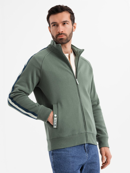 Ombre Clothing Pánská mikina s vysokým límcem a pruhy - olivová