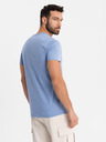 Ombre Clothing Pánské klasické bavlněné tričko BASIC s výstřihem do V - modré
