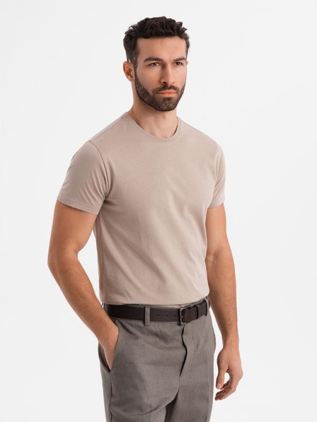 Ombre Clothing Pánské klasické bavlněné tričko BASIC - pískové