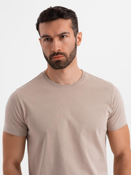 Ombre Clothing Pánské klasické bavlněné tričko BASIC - pískové