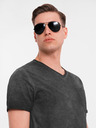 Ombre Clothing Pánské bavlněné tričko s výstřihem do V a sepraným efektem - černé