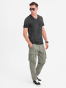 Ombre Clothing Pánské bavlněné tričko s výstřihem do V a sepraným efektem - černé