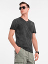 Ombre Clothing Pánské bavlněné tričko s výstřihem do V a sepraným efektem - černé