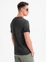 Ombre Clothing Pánské bavlněné tričko s výstřihem do V a sepraným efektem - černé