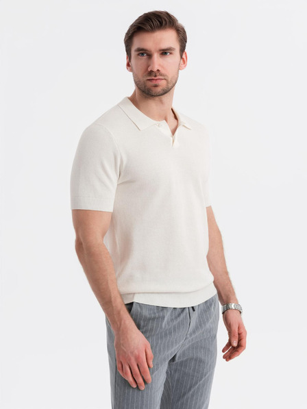 Ombre Clothing Pánské bavlněné polo tričko ze strukturovaného úpletu - bílé