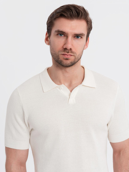 Ombre Clothing Pánské bavlněné polo tričko ze strukturovaného úpletu - bílé