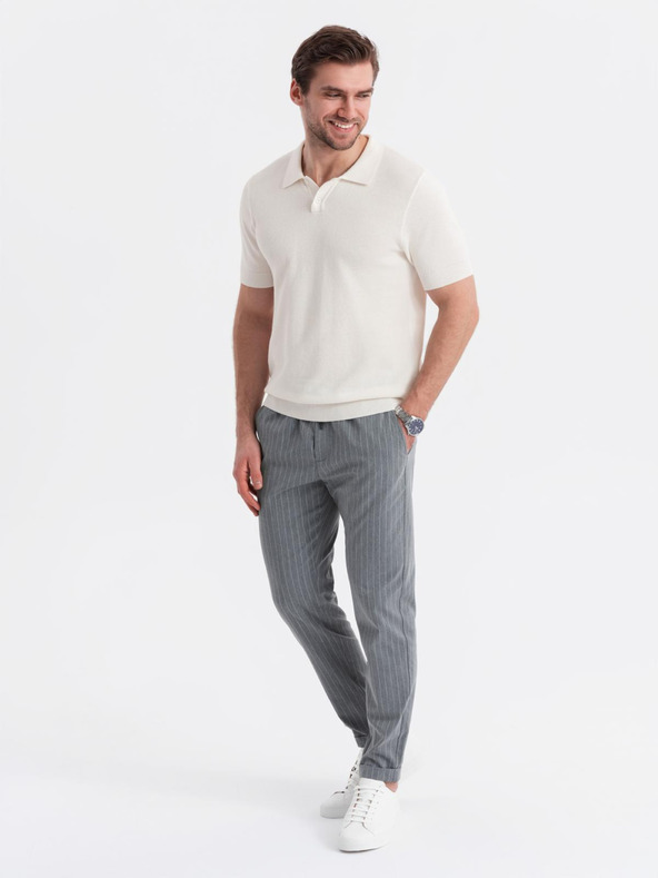 Ombre Clothing Pánské bavlněné polo tričko ze strukturovaného úpletu - bílé