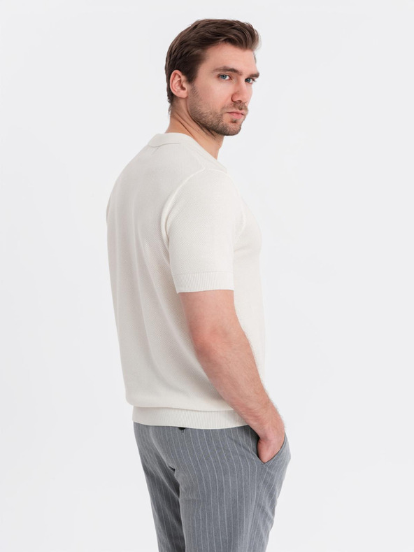 Ombre Clothing Pánské bavlněné polo tričko ze strukturovaného úpletu - bílé