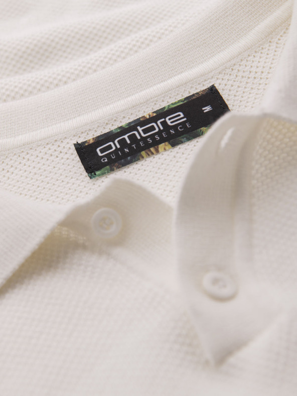 Ombre Clothing Pánské bavlněné polo tričko ze strukturovaného úpletu - bílé