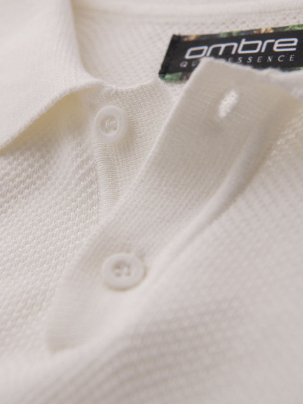 Ombre Clothing Pánské bavlněné polo tričko ze strukturovaného úpletu - bílé