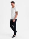 Ombre Clothing Pánské klasické bavlněné tričko BASIC s výstřihem - bílé
