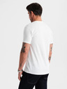 Ombre Clothing Pánské klasické bavlněné tričko BASIC s výstřihem - bílé