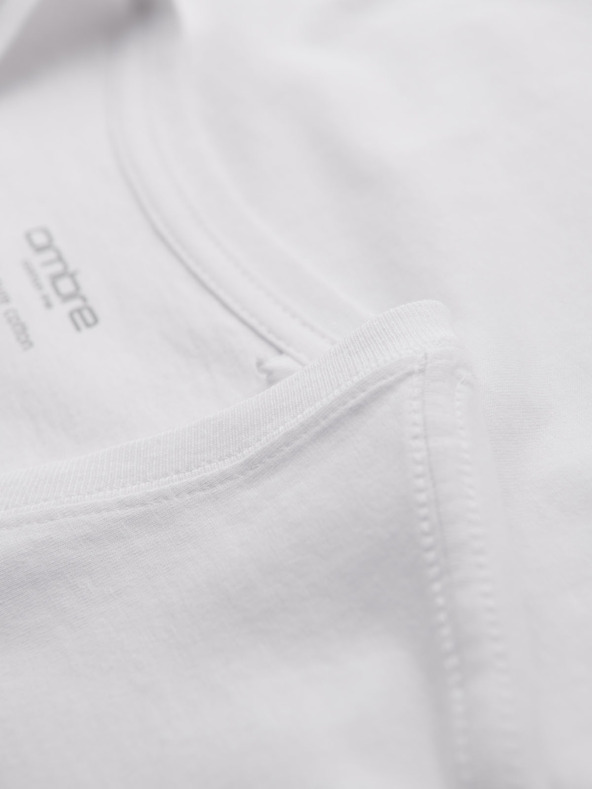 Ombre Clothing Pánské klasické bavlněné tričko BASIC s výstřihem - bílé