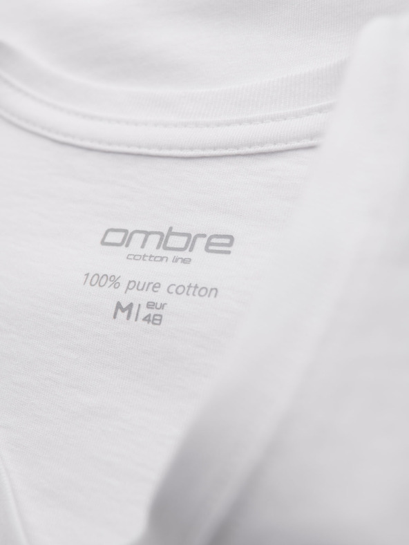 Ombre Clothing Pánské klasické bavlněné tričko BASIC s výstřihem - bílé