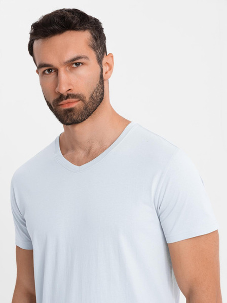 Ombre Clothing Pánské klasické bavlněné tričko BASIC s výstřihem - světle šedé