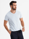 Ombre Clothing Pánské klasické bavlněné tričko BASIC s výstřihem - světle šedé