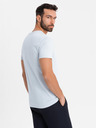 Ombre Clothing Pánské klasické bavlněné tričko BASIC s výstřihem - světle šedé