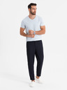 Ombre Clothing Pánské klasické bavlněné tričko BASIC s výstřihem - světle šedé