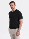Ombre Clothing Pánské bavlněné polo tričko ze strukturovaného úpletu - černé