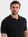 Ombre Clothing Pánské bavlněné polo tričko ze strukturovaného úpletu - černé