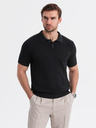 Ombre Clothing Pánské bavlněné polo tričko ze strukturovaného úpletu - černé