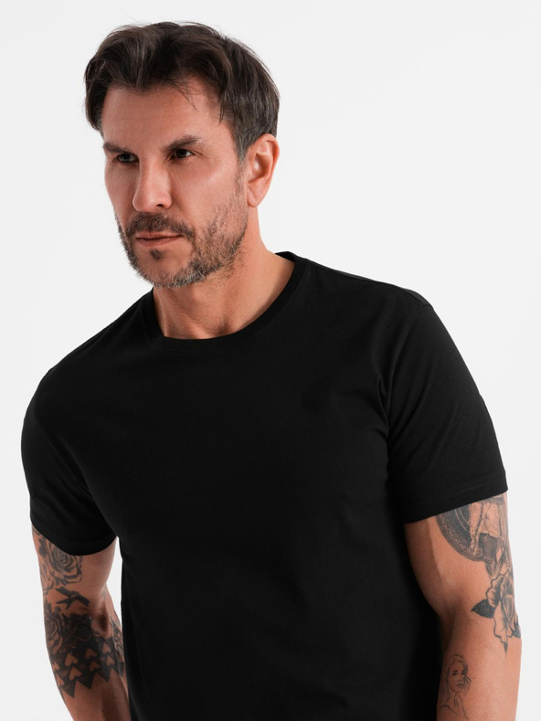 Ombre Clothing Pánské klasické bavlněné tričko BASIC - černé