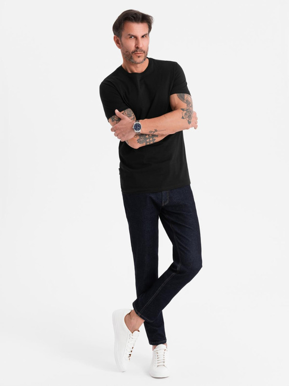 Ombre Clothing Pánské klasické bavlněné tričko BASIC - černé