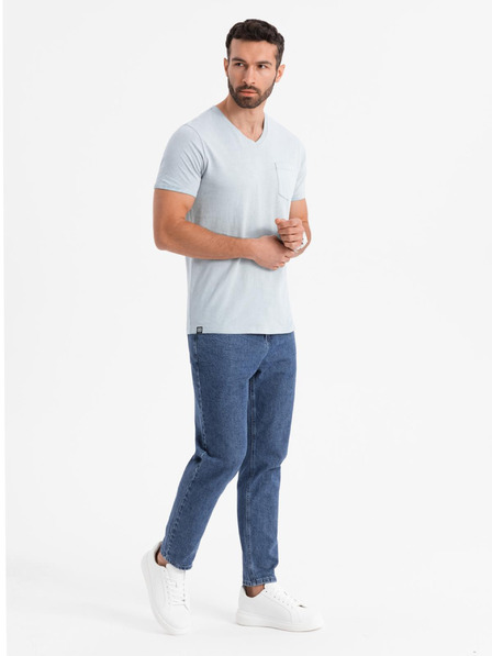 Ombre Clothing Pánské bavlněné tričko s výstřihem do V a sepraným efektem - šedé