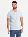 Ombre Clothing Pánské bavlněné tričko s výstřihem do V a sepraným efektem - šedé