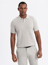 Ombre Clothing Pánské bavlněné polo tričko ze strukturovaného úpletu - béžové