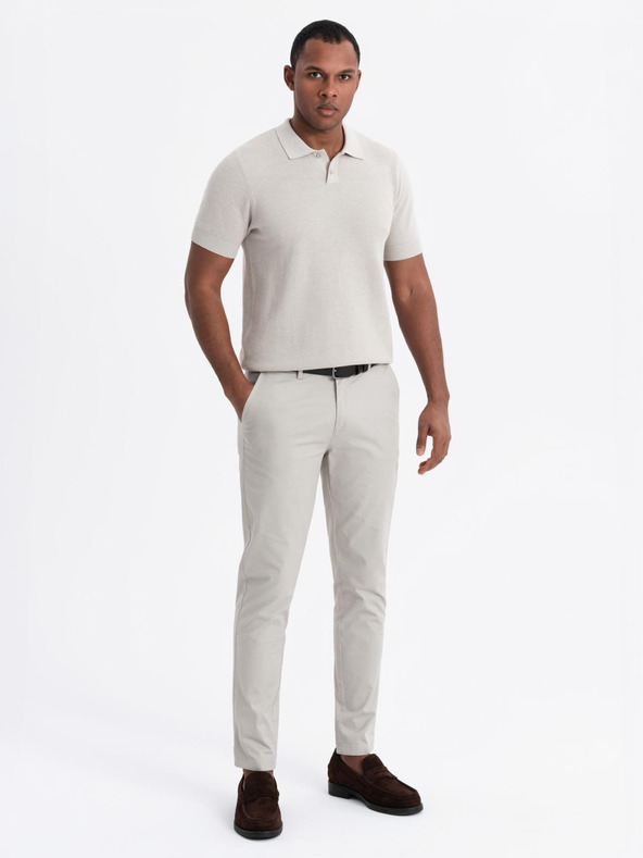 Ombre Clothing Pánské bavlněné polo tričko ze strukturovaného úpletu - béžové