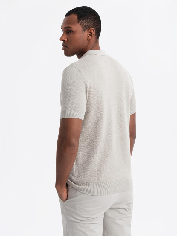 Ombre Clothing Pánské bavlněné polo tričko ze strukturovaného úpletu - béžové