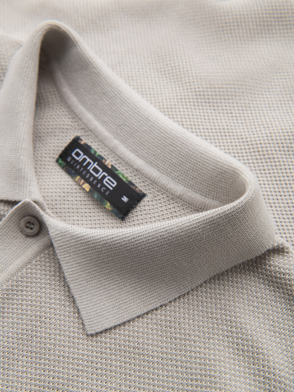 Ombre Clothing Pánské bavlněné polo tričko ze strukturovaného úpletu - béžové