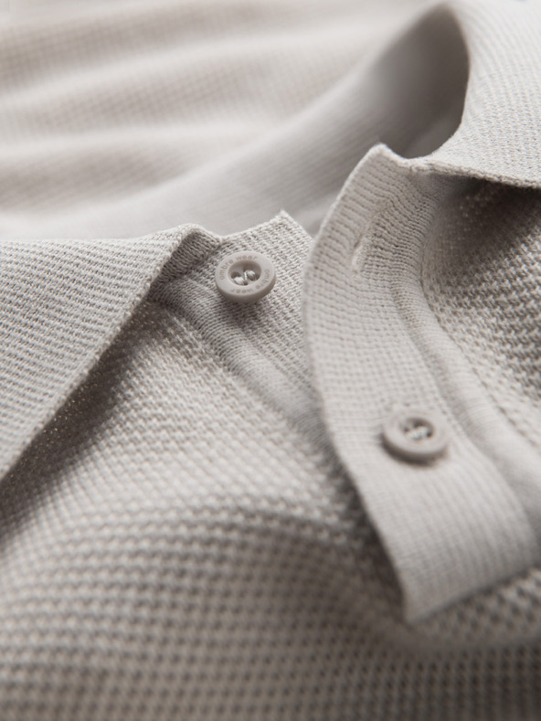 Ombre Clothing Pánské bavlněné polo tričko ze strukturovaného úpletu - béžové