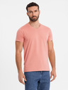 Ombre Clothing Pánské klasické bavlněné tričko BASIC s výstřihem - růžové