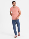 Ombre Clothing Pánské klasické bavlněné tričko BASIC s výstřihem - růžové