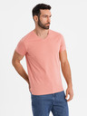 Ombre Clothing Pánské klasické bavlněné tričko BASIC s výstřihem - růžové